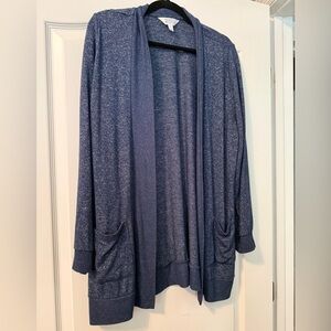 Market & Spruce Heathered Navy Open-Front Cardigan